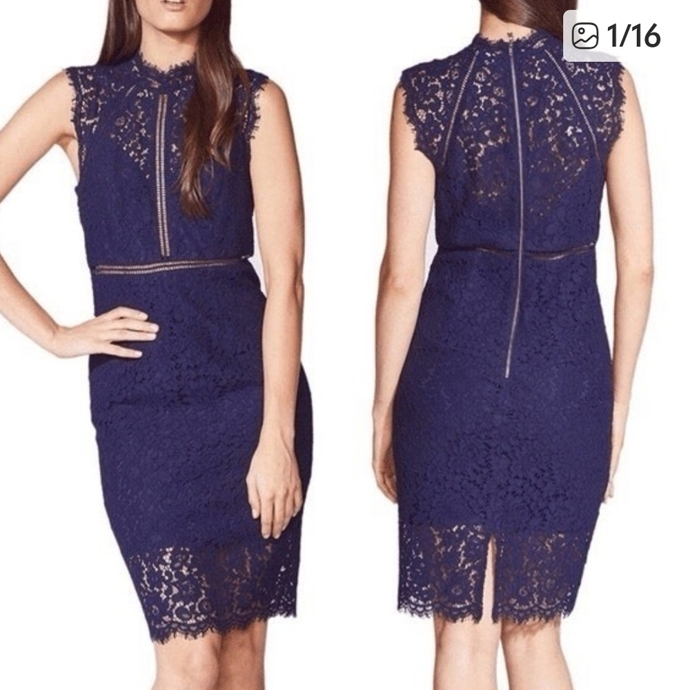 Bardot Navy Lace Midi Sheath Dress